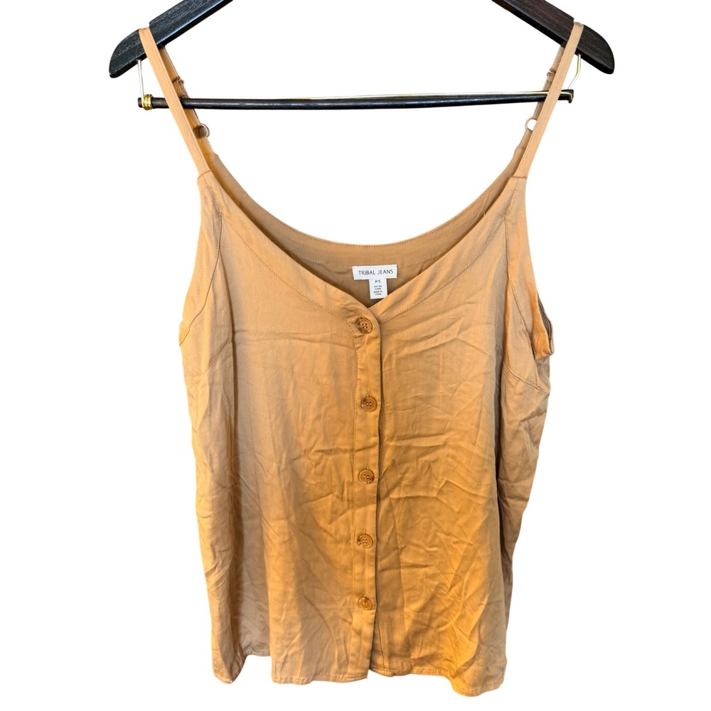 NWT Tribal Jeans Womens S Safari Tan Button Front V-Neck Camisole Top Capsule